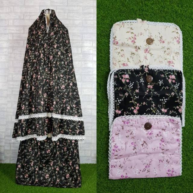 Mukena Cherry katun jepang ori renda susun