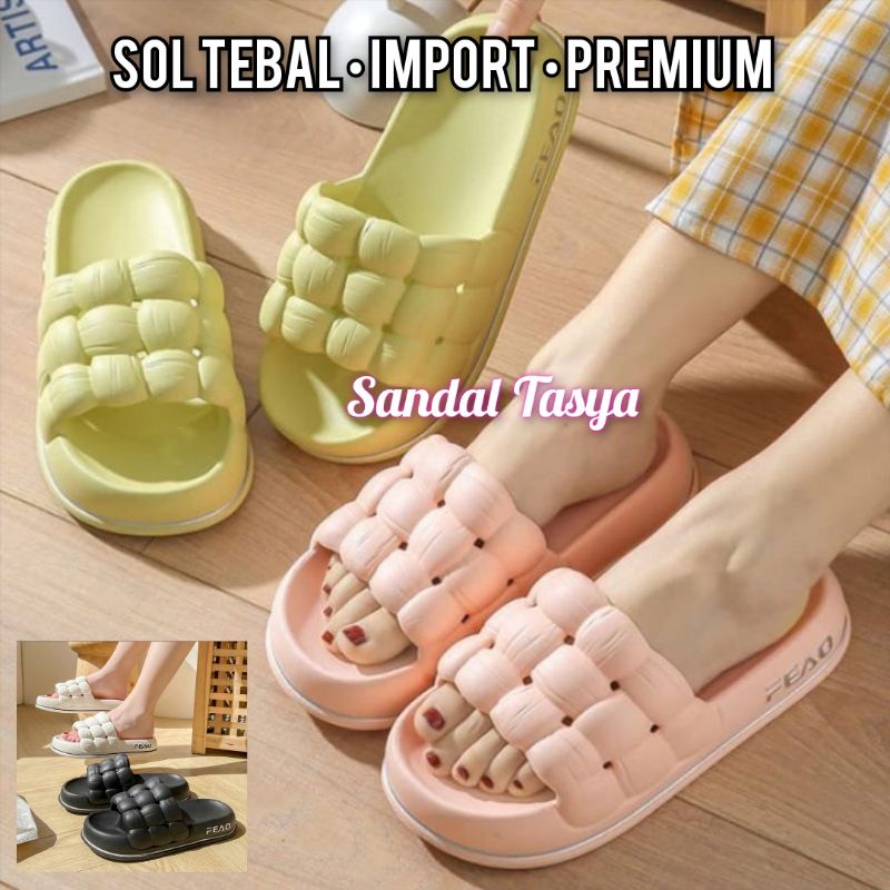 Sandal Jelly Wanita Korea Import Sol Tebal Empuk Bahan Karet Terbaru 2219 Motif Anyam