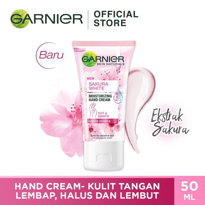Garnier Sakura White Moisturizing Hand Cream 50 ml (Untuk Tangan Lembap, Halus & Lembut)