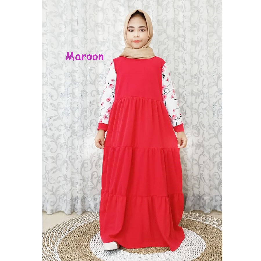 CARLINA Gamis Anak Soleha Lengan Bunga Dress Susun Kids Perempuan