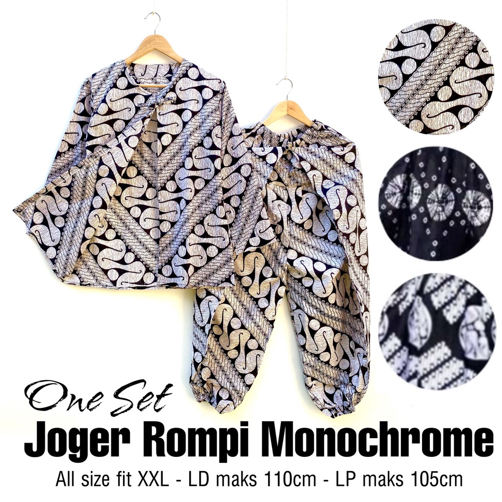 BISA PISAH - One Set Joger Rompi Monokrom Batik Setelan Outer Bolero Celana Mono Aladin Oversize