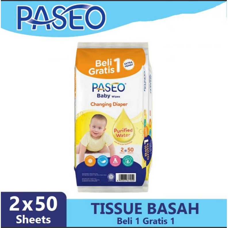 Tisu Basah Paseo | Paseo Baby Wipes [ 50 sheets x 2 Pcs ]