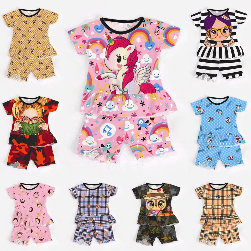 RILLO - SETELAN RUFFLE MOTIF PRINT / SET RUFFLE ANAK PEREMPUAN