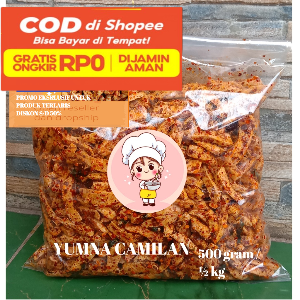 

(COD)Basreng kriuk Extra pedas daun jeruk isi 500 gram