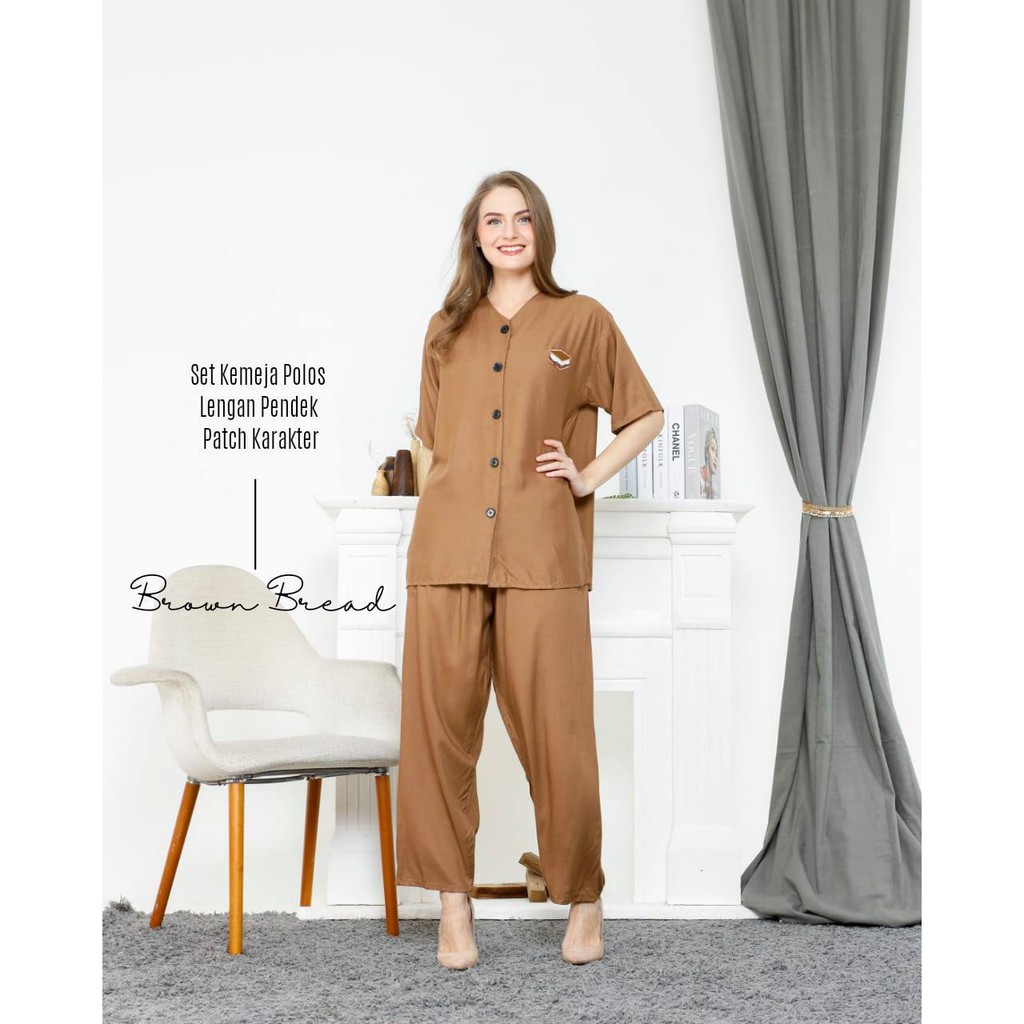 DAILY SET PIYAMA RAYON BUSUI/ONE SET PIYAMA KEMEJA LENGAN PENDEK MOTIF POLOS