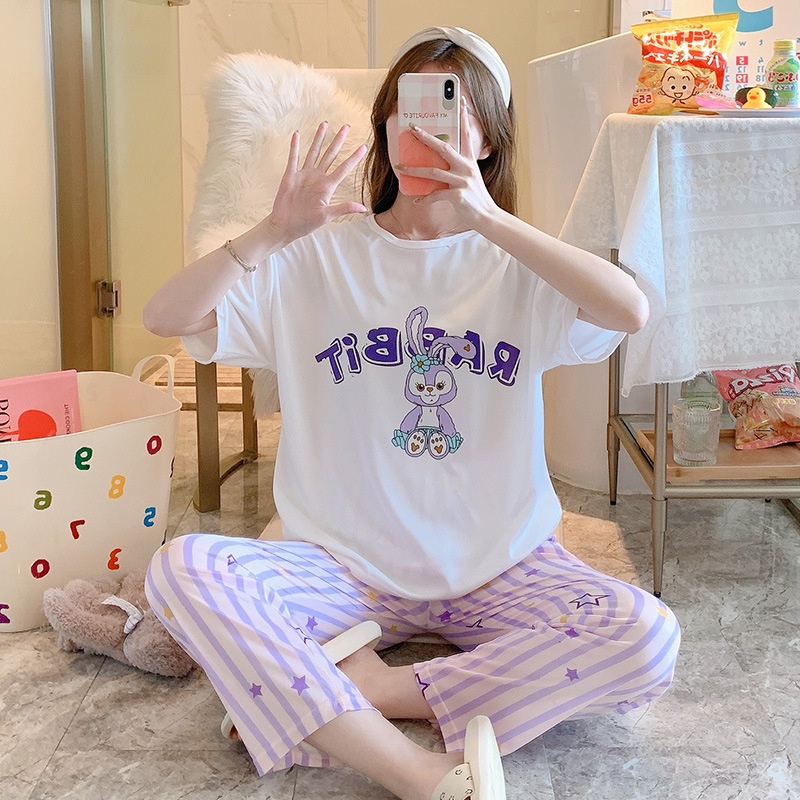 Setelan Piyama Lengan Pendek Baju Tidur Wanita Set Baju Tidur Wanita Dewasa Set Piyama Oversize-6