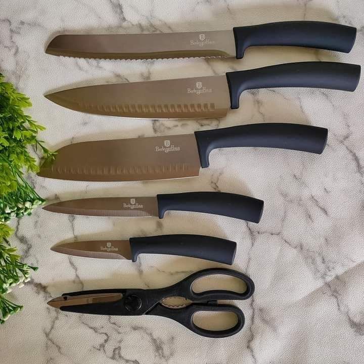 Pisau Dapur Premium Tajam Stainless Steel Berlinger Haus 7 Pcs Knife Set Metallic Line Rose Gold