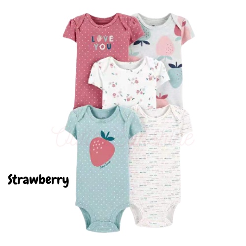 Baju Import 5in1 Jumper Anak Bayi Perempuan Laki Carters 1 - Bodysuit 5 in 1 Carter Baby-Strawberry