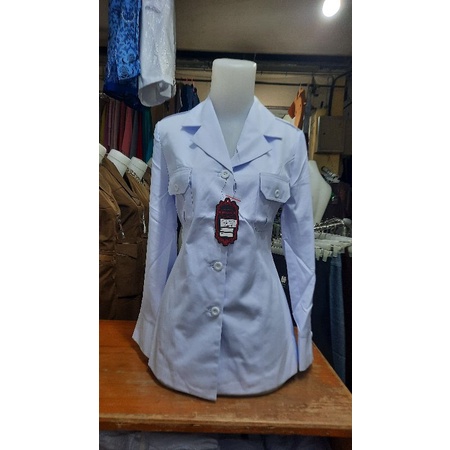 Atasan Blezer Wanita Putih Kantong Dada/Blezer/ Dinas Pns/ Baju Wanita/ Baju Pdh/ Stelan Kantor/Baju