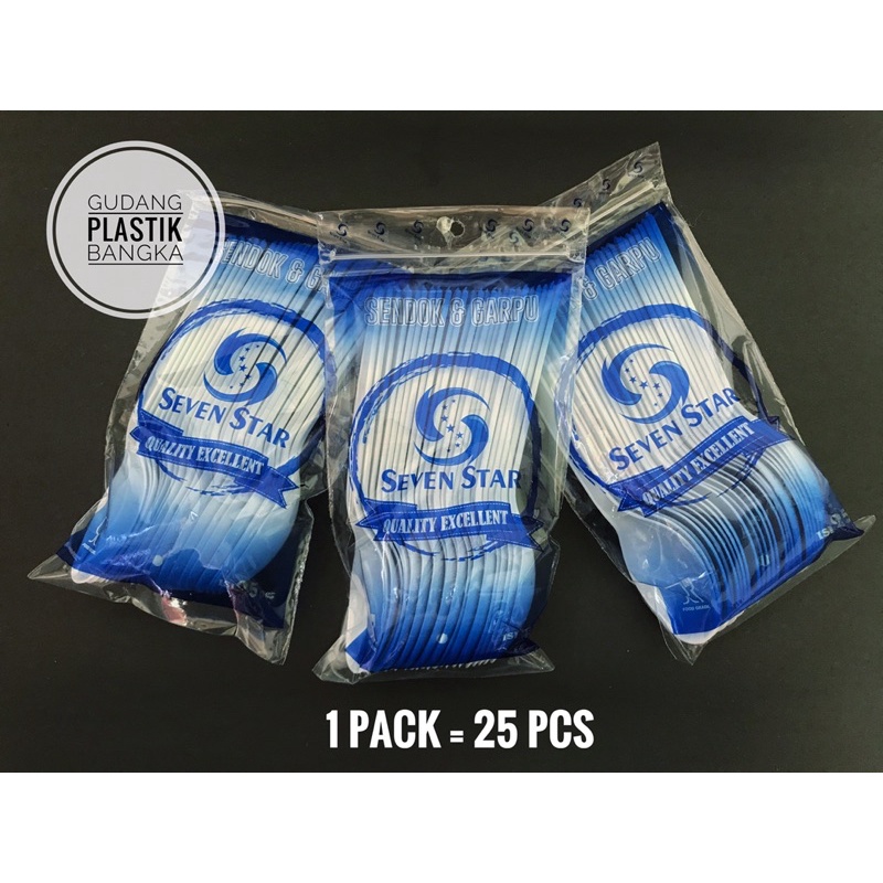 SENDOK / GARPU MAKAN PLASTIK PANJANG (ISI 25 pcs) MERK SEVEN STAR / THREE STAR