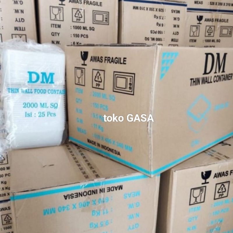 1pack 25pcs Thinwal plastik SQUARE 2000ml merek DM/THIN-WALL SQ 2 liter foodgrade-microwave KOTAK ma