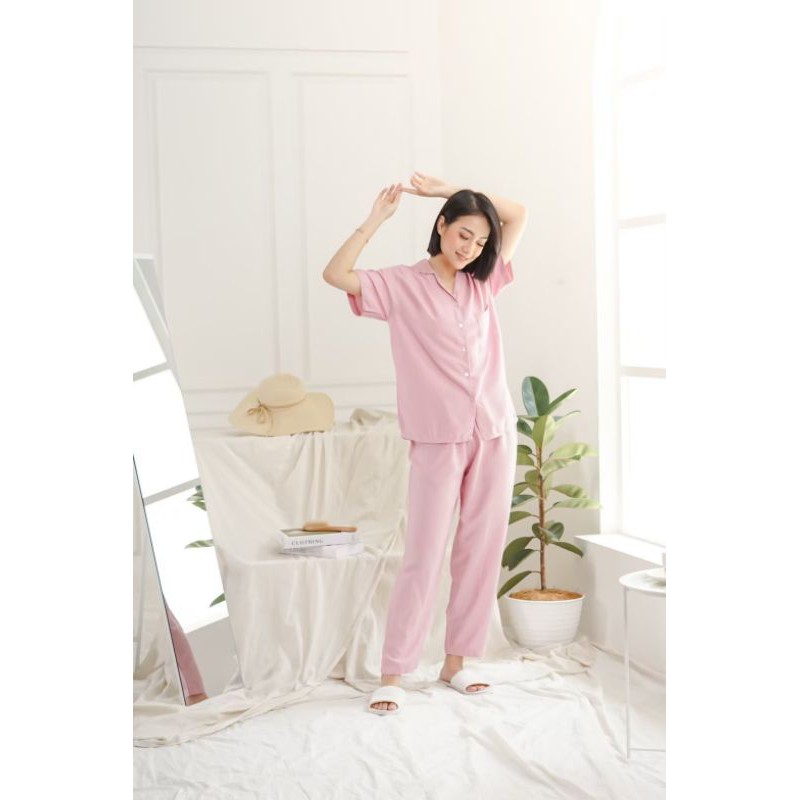 EMILY CP SWAP PAJAMAS BAJU TIDUR PIYAMA BAJU TIDUR RAYON PIYAMA RAYON PIYAMA POLOS-PINK CANDY