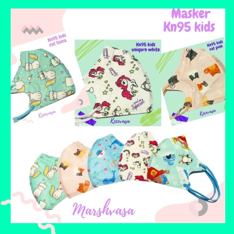 MASKER ANAK KN95 5 PLY KARAKTER COWOK CEWEK MIX MOTIF PRINT DINO IKAN PRINCES KITTY UNIQORN BTS MY M