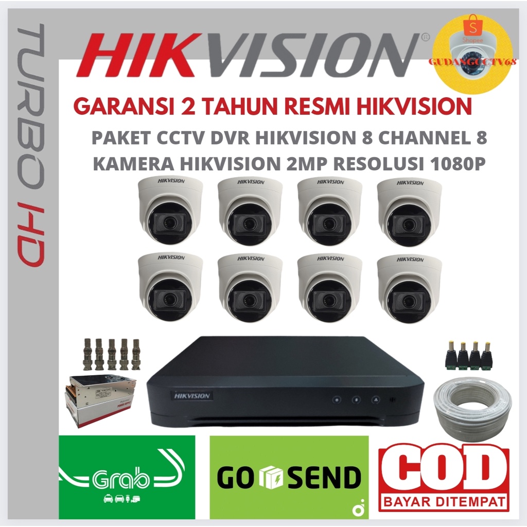PAKET CCTV HIKVISION 8 CHANNEL 8 KAMERA 2MP HIKVISION TURBO HD 1080P NON-AUDIO DAN AUDIO SERIS-2
