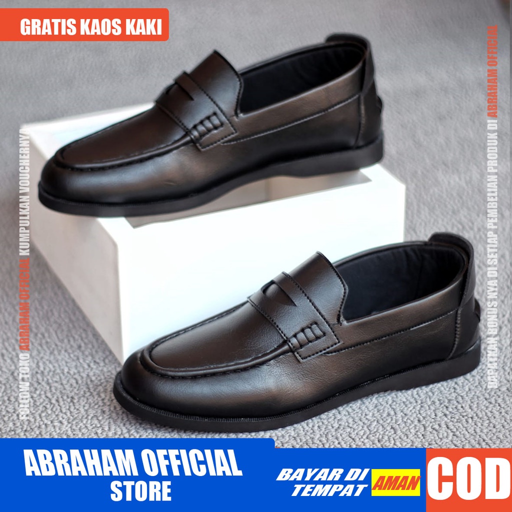 ABRHM PECCO Sepatu Formal Pria Pantofel  Kulit PU Sepatu Pria Casual Sepatu Kasual Cowok / Cowo Oxford Kerja Kantor Kuliah Kondangan Gaya Keren Kekinian Original Murah Terlaris