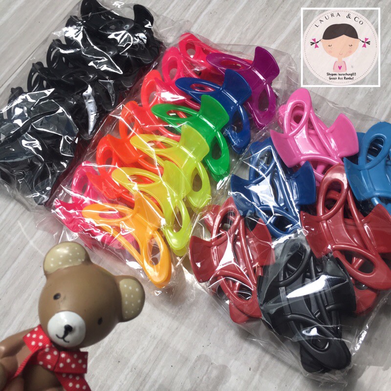 JEPIT SALON BOLONG 12PC HITAM WARNA DOP RAMBUT GROSIR LUSINAN