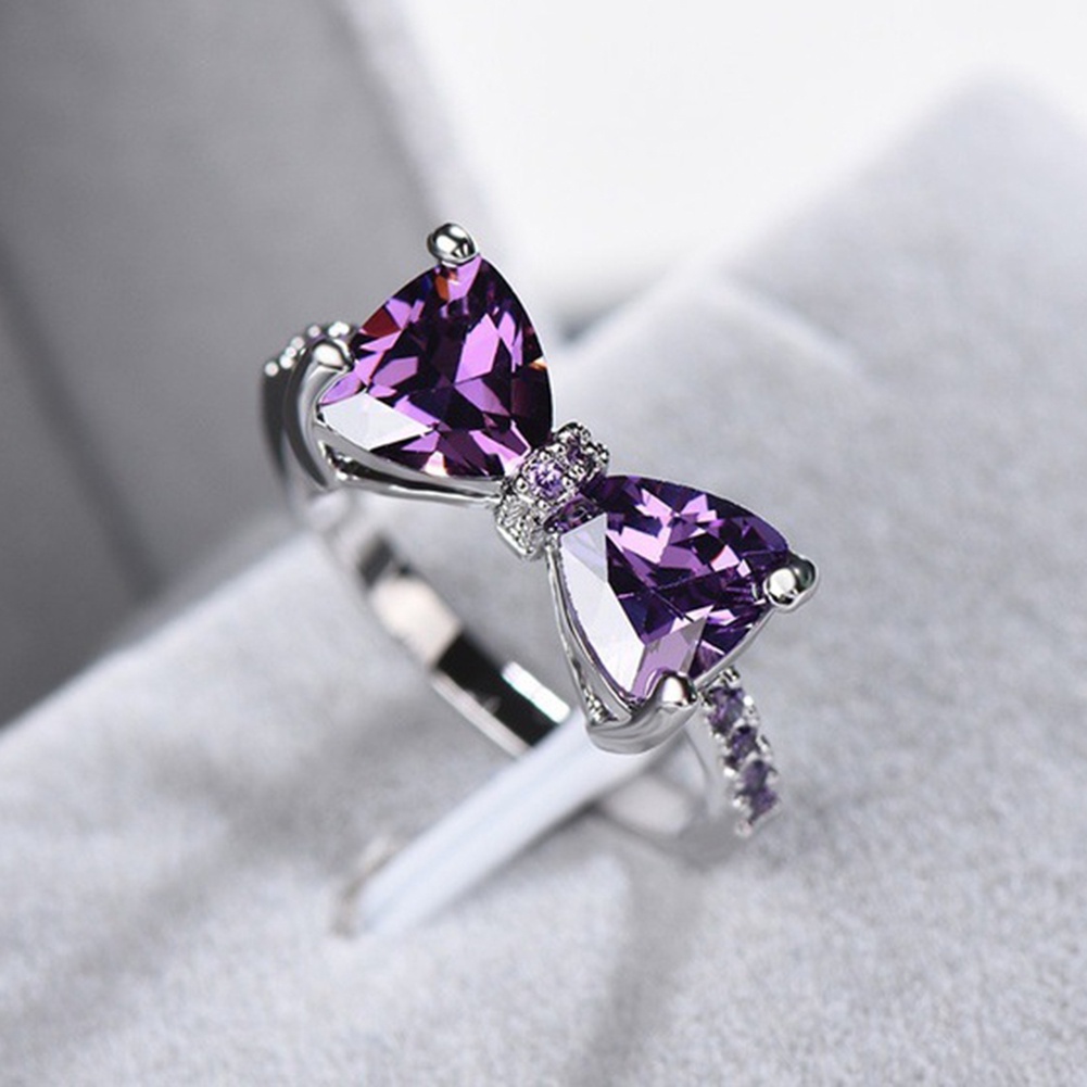 Hu Hu Hu Hu Hu Alat Bantu Pasang Kacamata♡ Cincin Wanita Hias Batu Amethyst Imitasi Bentuk Pita Untuk Pesta Pernikahanpertunangan