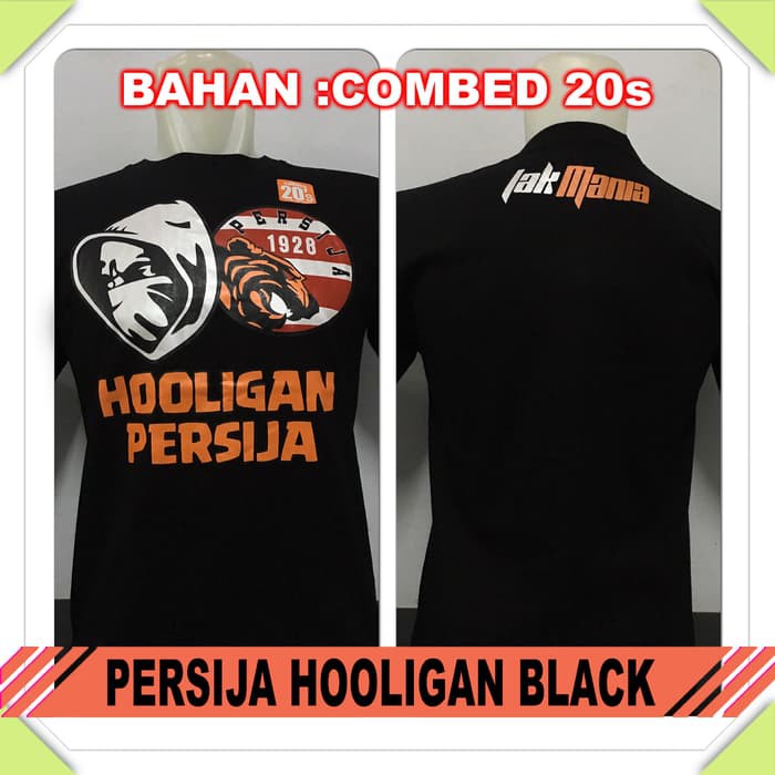 kaos baju distro bola lokal indonesia PERSIJA HOOLIGAN BLACK - Hitam, L