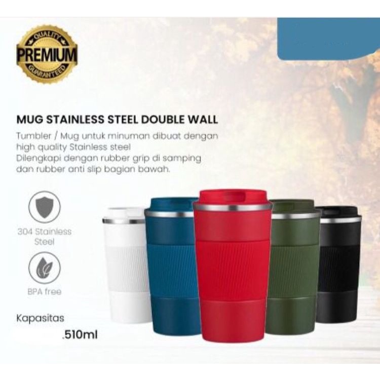 TUMBLER KOPI RUBBER GRIP 510ML STAINLESS STEEL [SWEETSPACE]