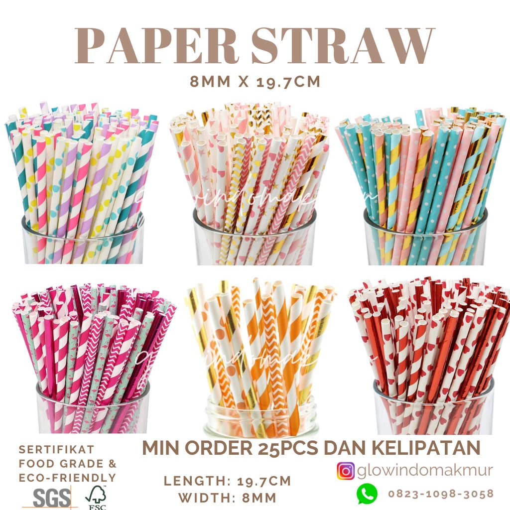 Sedotan Kertas Paper Straw 8MM Ramah Lingkungan Steril Higienis