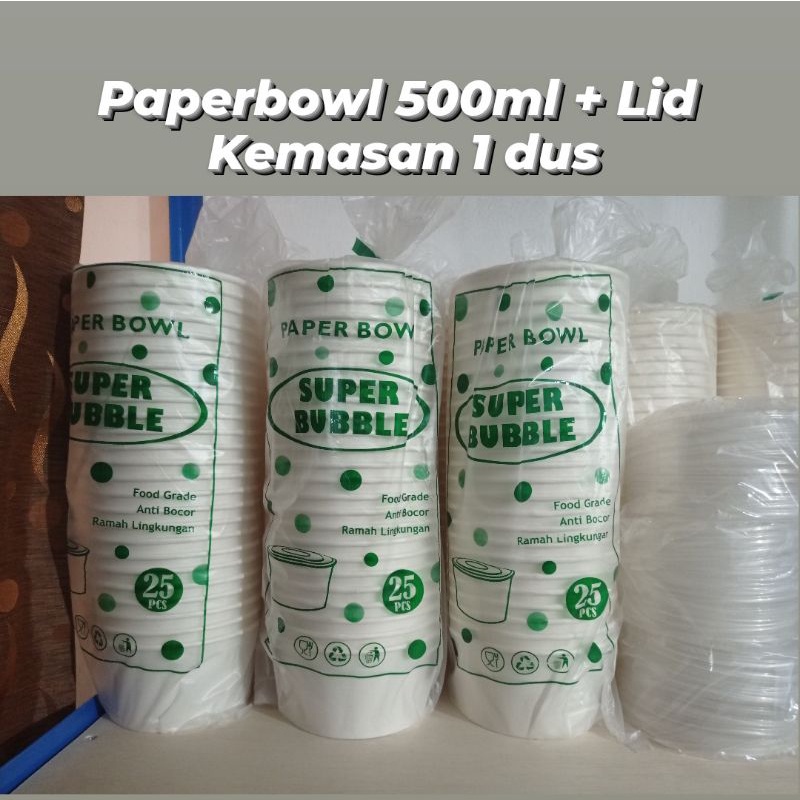 Paperbowl Paper Bowl ukuran 500ml dan 360ml + tutup Kemasan Dus 500 ml 360 ml Super Bubble