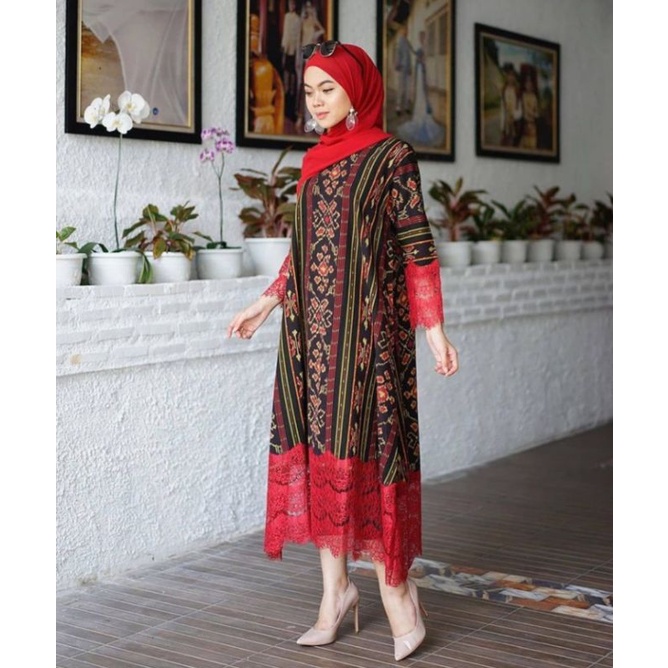 Dress Tenun Blanket Mix Brokat Baju Wanita Tenun Etnik