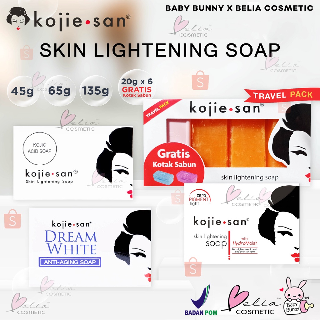 ❤ BELIA ❤ KOJIE SAN Skin Lightening Soap Kojic Acid, Dream White 45 / 65 / 135g Sabun KOJIESAN BPOM