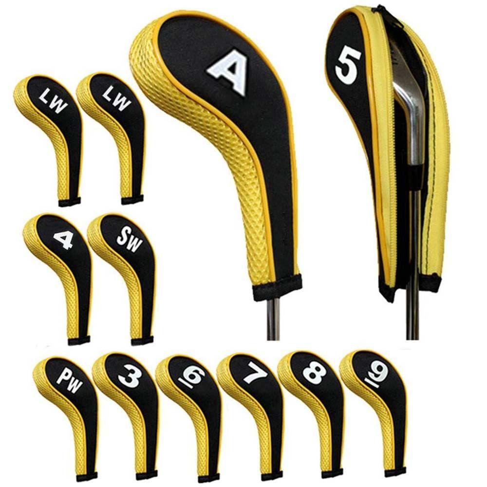 REBUY Penutup Kepala Besi Golf 3-9,P,S,A 12Pcs Wedge cover Dengan Desain Angka Golf Iron Covers Set Leher Panjang Golf Putter Aksesoris Peralatan Latihan Penutup Kepala Golf Ritsleting