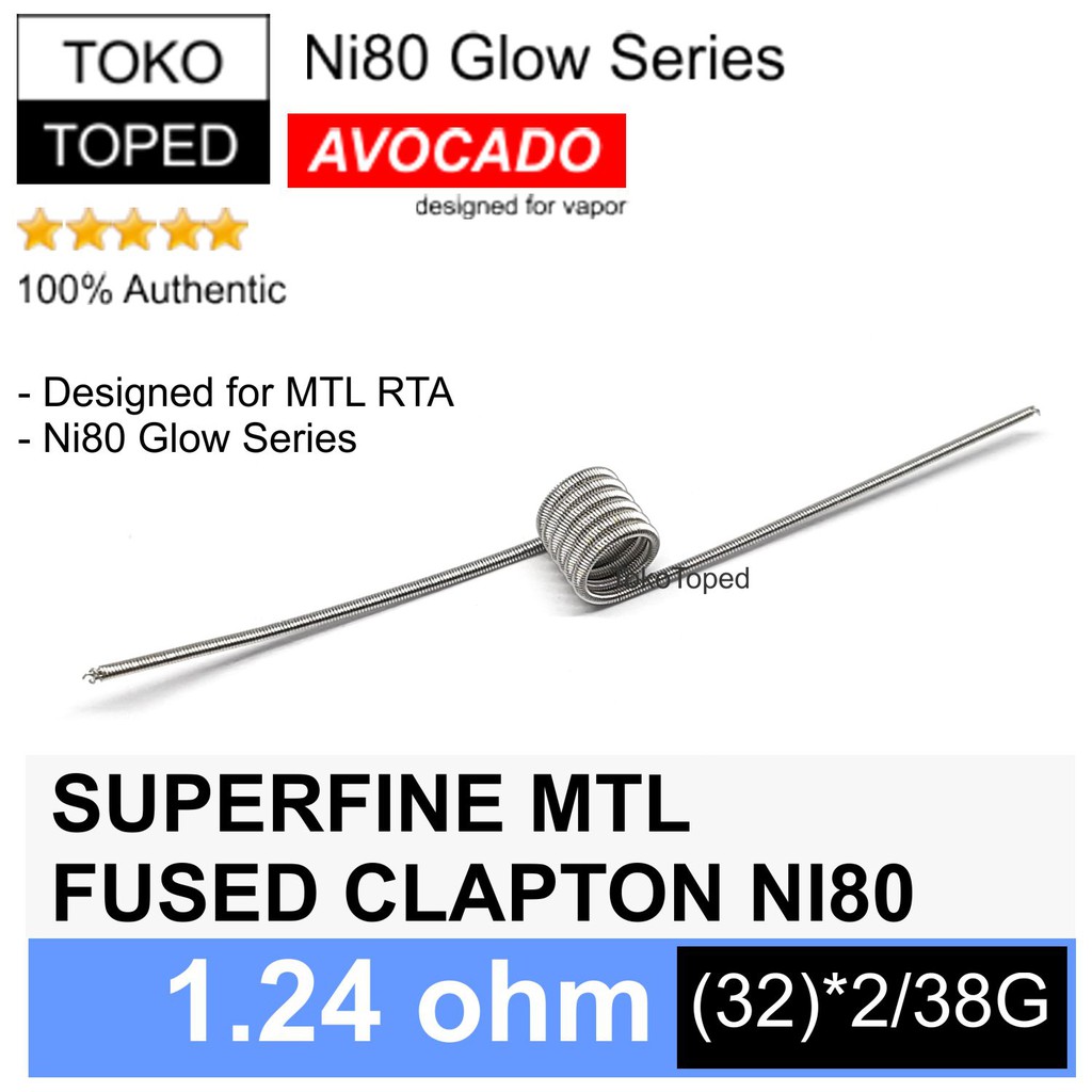 Authentic Avocado SUPERFINE MTL FUSED CLAPTON NI80 Coil 1.24 ohm | rta