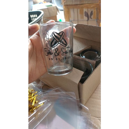 souvenir gelas jamu+sablon/souvenir gelas jamu/souvenir gelas kecil/souvenir 1 hari jadi