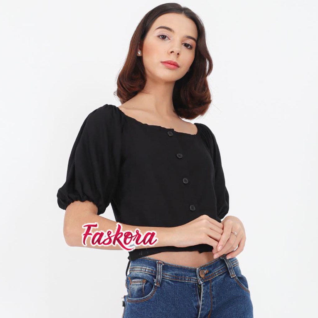 Atasan Crop Wanita Lengan Pendek Blouse Crop Top Jumbo Pakaian Wanita Atasan Polos