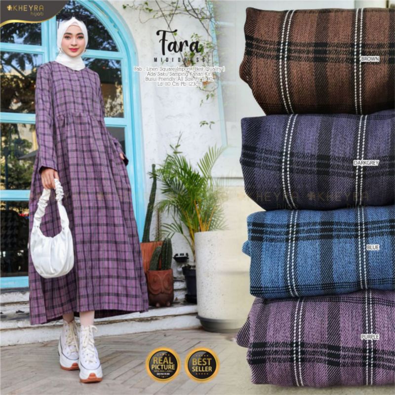 fara midi dress by alila/midi dress kotak kotak terkini/midi dress linen square premium/dress midi h