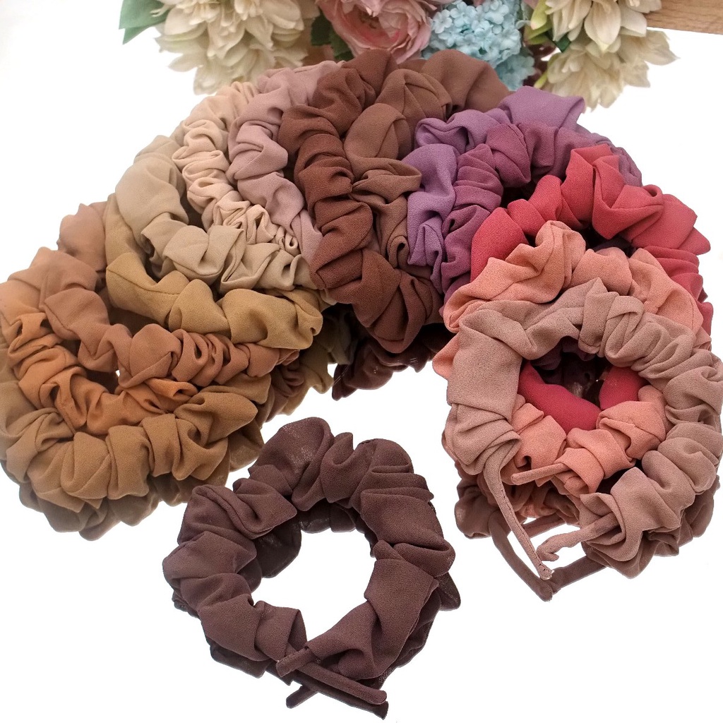 Bando Scrunchie Korea Bando Kerut Ruffle Warna Warni Soft Pastel Headband Scrunchies Aksesoris Rambut Wanita