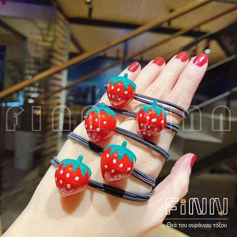 Ikat Rambut Strawberry Karet Hitam Polos Lucu Untuk Wanita Korean Fashion Import