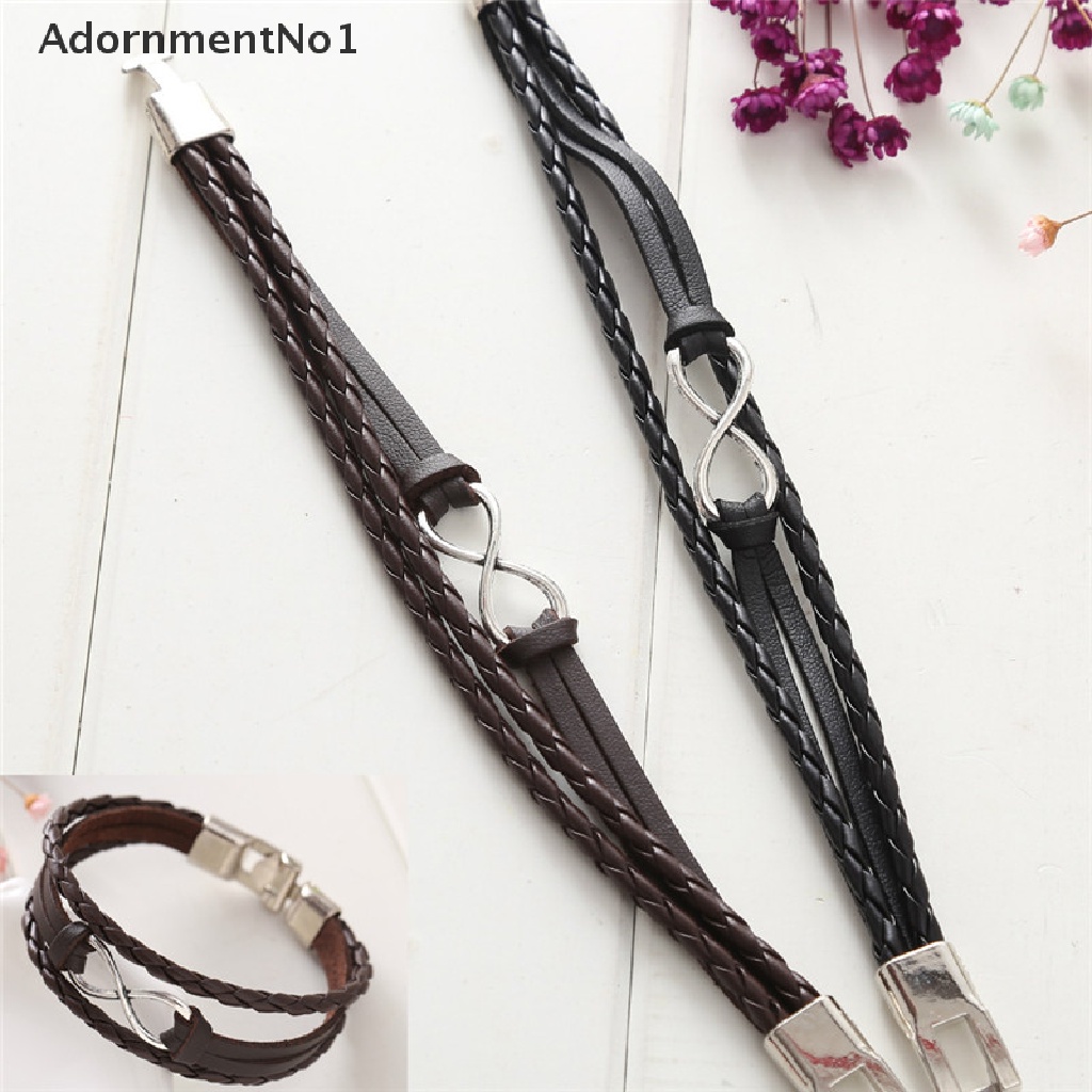 (AdornmentNo1) Gelang Tangan Tali Kulit Motif Kepang Aksen Infinity Untuk Perhiasan Wanita Charms