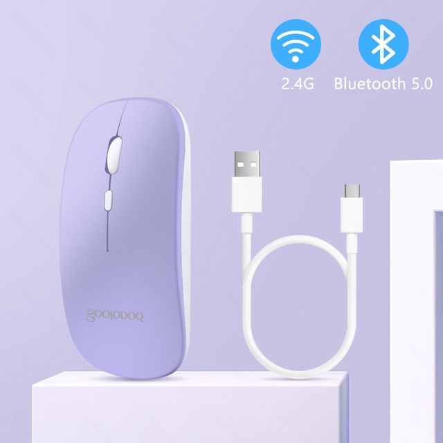 Goojodoq Dual Mode 2.4Ghz Wireless Bluetooth 2 In 1 Cordless Mouse-Purple