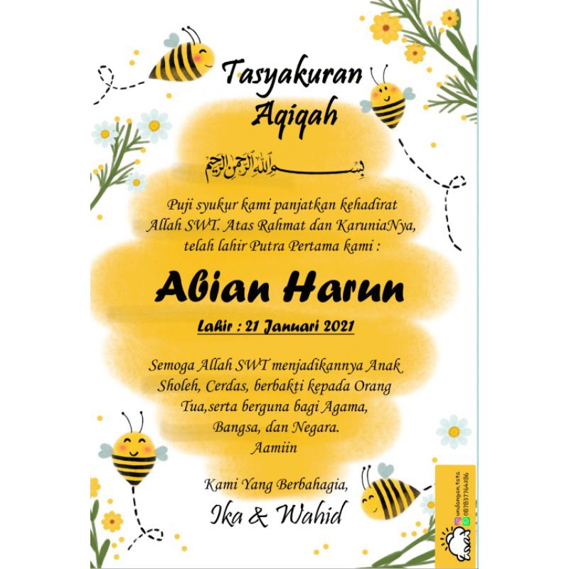 Kartu tasyakur aqiqah/ kelahiran bayi