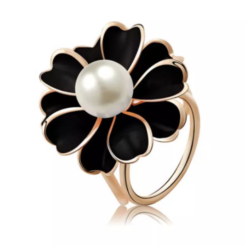 Ring Hijab Bunga - Cincin Kerudung - Ring Syal Scarf-HITAM