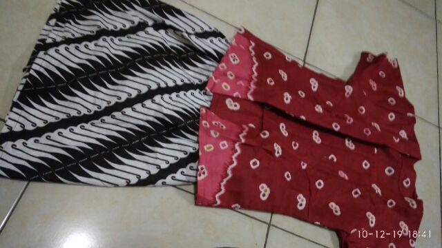 Setelan Batik Anak Cewek Bahan Katun Model Kutubaru Warna Marun Bac28