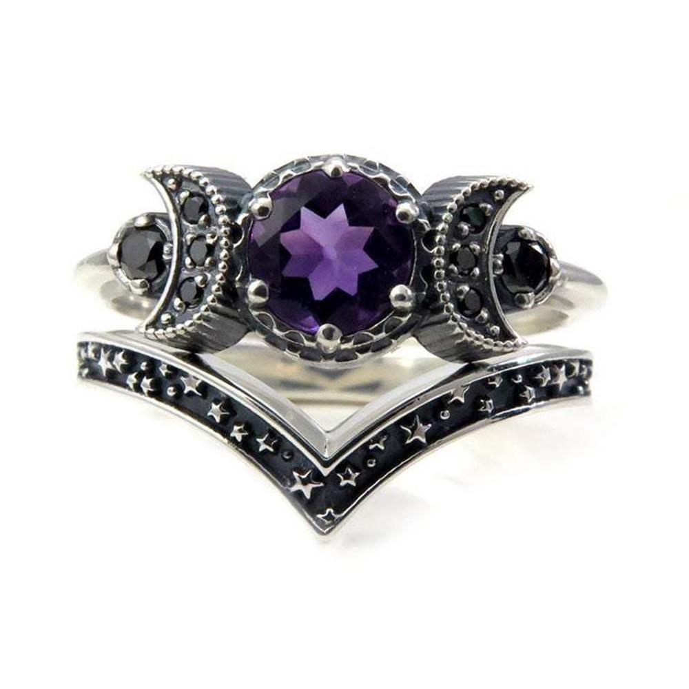 Cincin Nanas Triple Moon Desain Baru Gaya Gothic Untuk Wanita Pria Tunangan Pernikahan