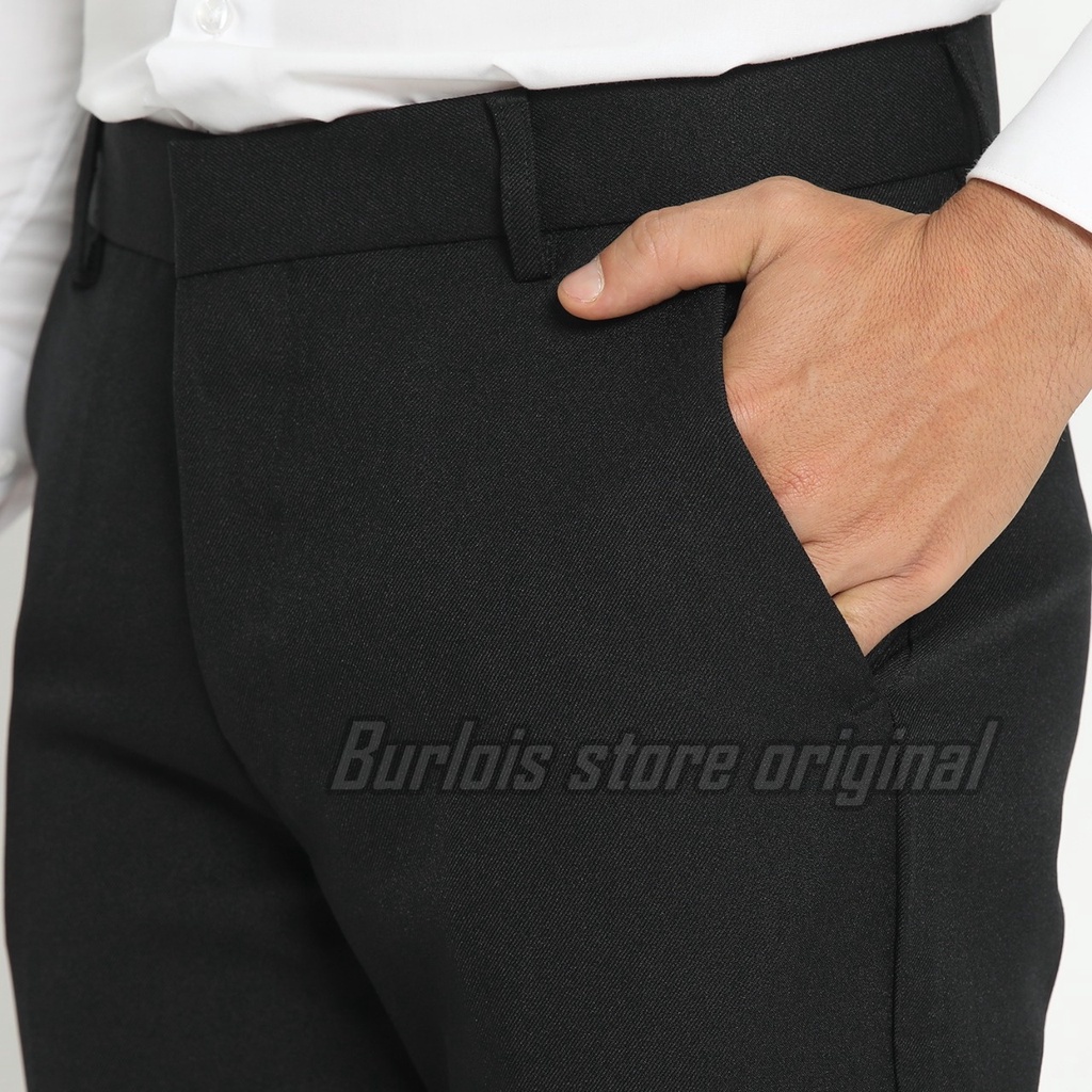 Burlois Store Original Celana Panjang Formal Slimfit Kantoran Wool Black