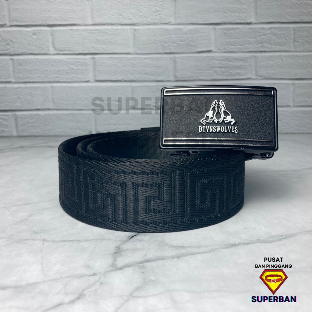 IKAT PINGGANG HITAM LUXURY CANVAS MOTIF AUTOMATIC BUCKLE NYLON SABUK GESPER KEPALA REL OTOMATIS MODERN - SUPERBAN