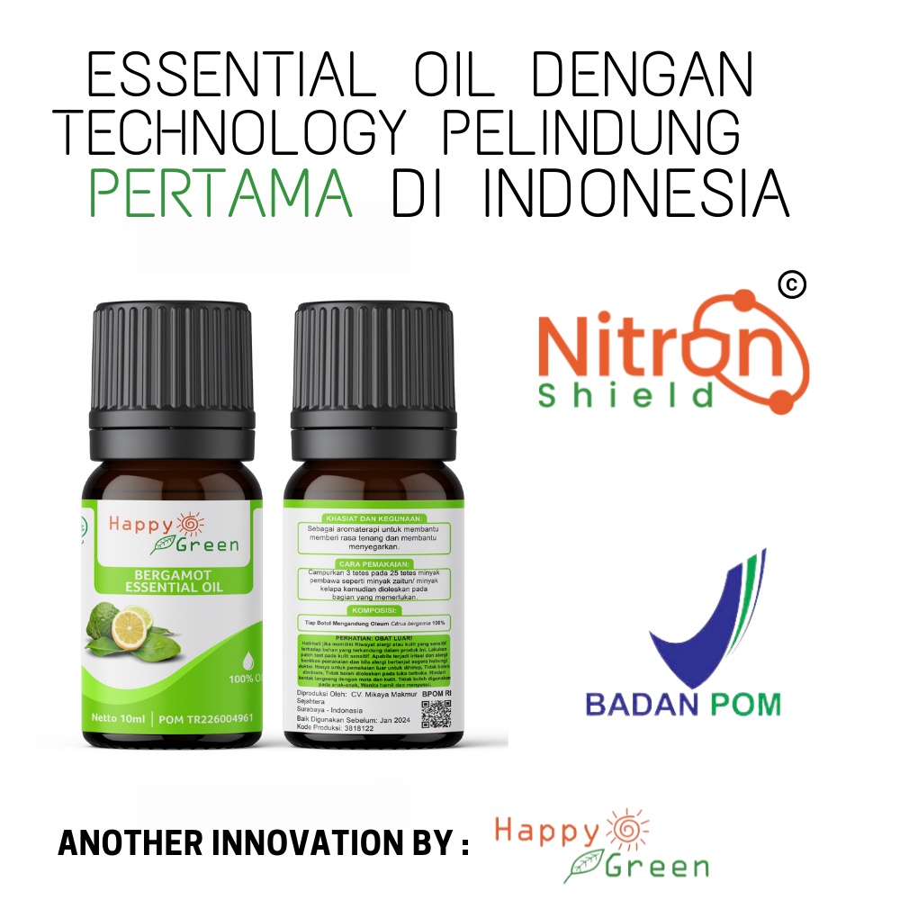 BPOM approved Happy Green Bergamot Essential Oil - Minyak Jeruk Bergamot Italian Murni Garansi Uang Kembali