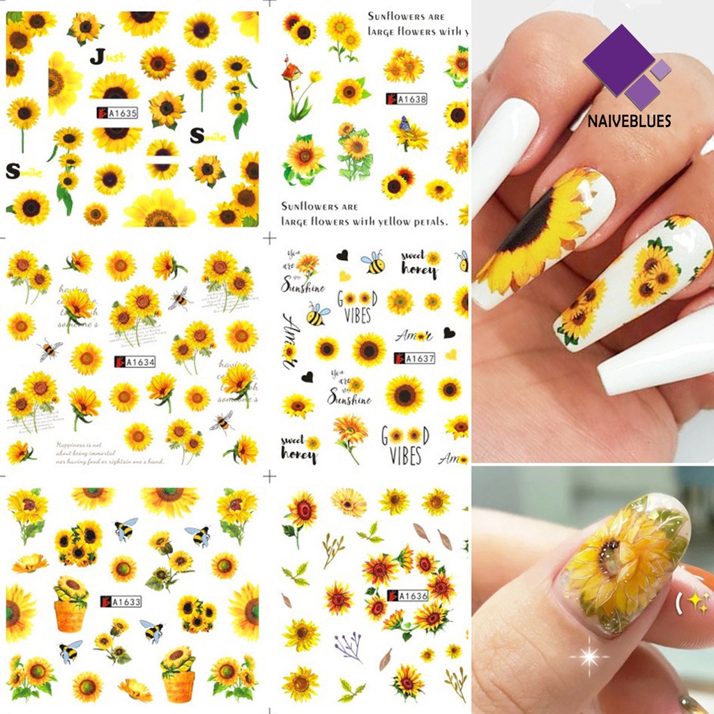 Naiveblue Stiker Kuku Motif Bunga Matahari Untuk Nail Art