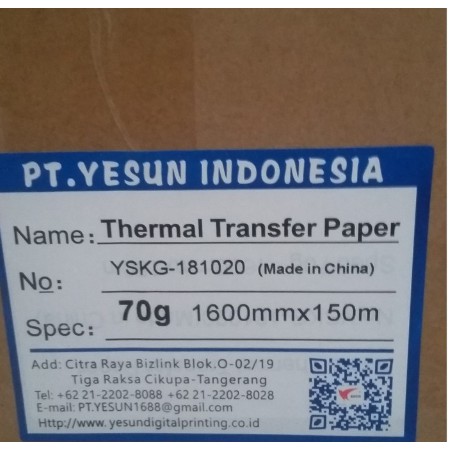 

Kertas Sublim Cepat Kering Ukuran 70 G ( 1,6 x 150 m )