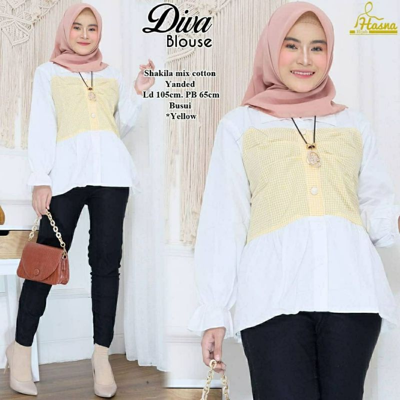 Diva Blouse, BLOUSE/KEMAJA WANITA CANTIK FIT XL BAHAN SHAKILA MIX KATUN YANDED LD 104 TERMURAH