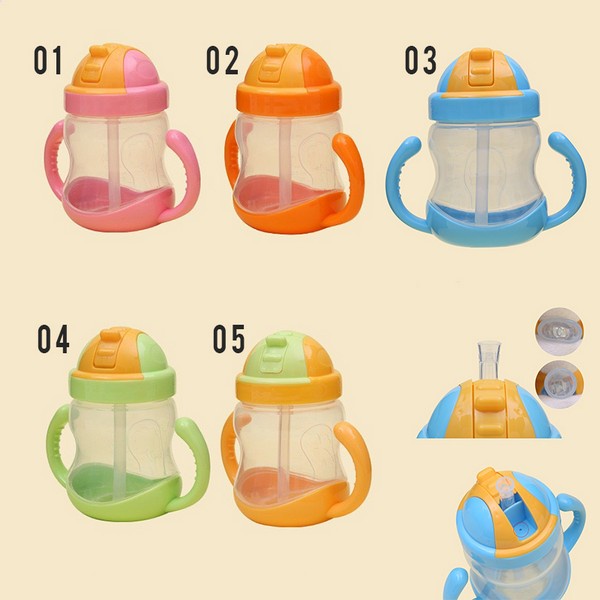 LID042- Botol Air Minum Anak Polos Karakter Pakai Gagang isi 280ml.