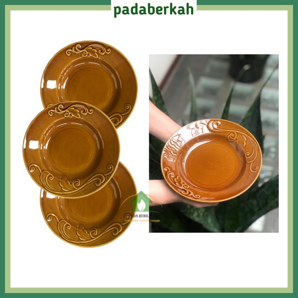 Piring Makan Keramik Ukir Lucky Coklat/ Piring Makan Motif Ukir Timbul Lucky/ Piring Keramik Coklat/
