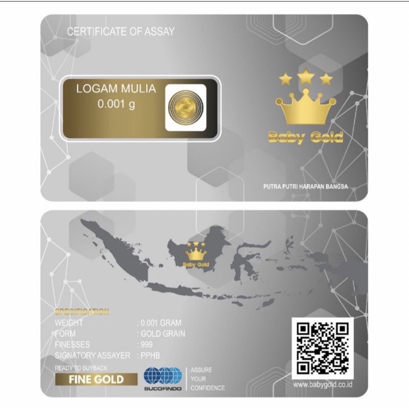 Baby gold mas mini 0,001gram logam mulia 24karat. Ready Stock Edisi Idul Fitri