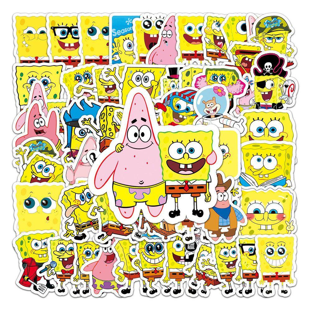 Agustina SpongeBob SquarePants Sticker Mini 60 Pcs Kartun Gitar Laptop Motor Sekolah Kantor Perlengkapan Koper SpongeBob SquarePants Graffiti Stickers